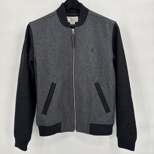 Penguin Full Zip Wool Bomber Jacket Mens Size M Normcore Classic Varsity Gray